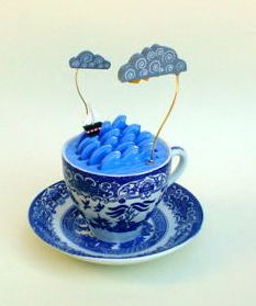 John Lumbus Storm in a Teacup painted wood; china teacup