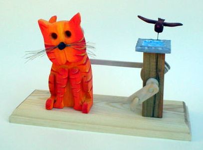 Peter Lennertz Bad Cat plain and painted wood